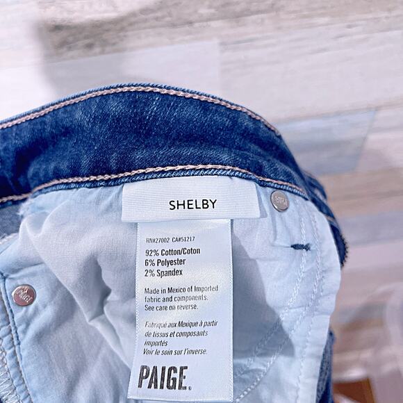 PAIGE Shelby Crop Flare Jeans Blue Dark Wash Mid Rise Stretch Denim Womens 30 - Picture 8 of 10